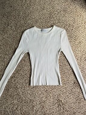 Urban Outfitters Ribbed Long-Sleeve Crewneck Top in Ivory